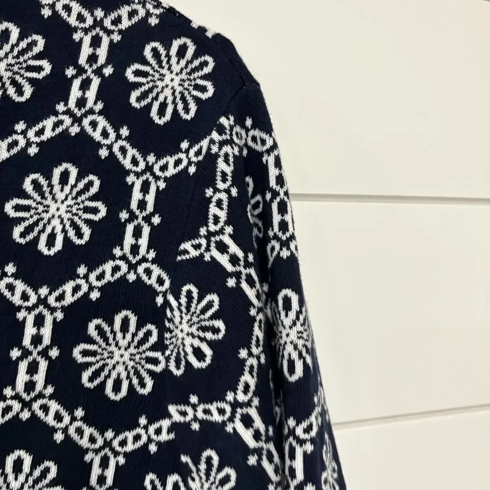 Ann Taylor LOFT | Sweater Floral Short Sleeve Navy White Preppy- Size XL - Picture 4 of 7